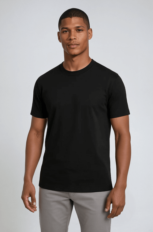 Herren Slim-Fit Mercerisiertes T-Shirt in Schwarz